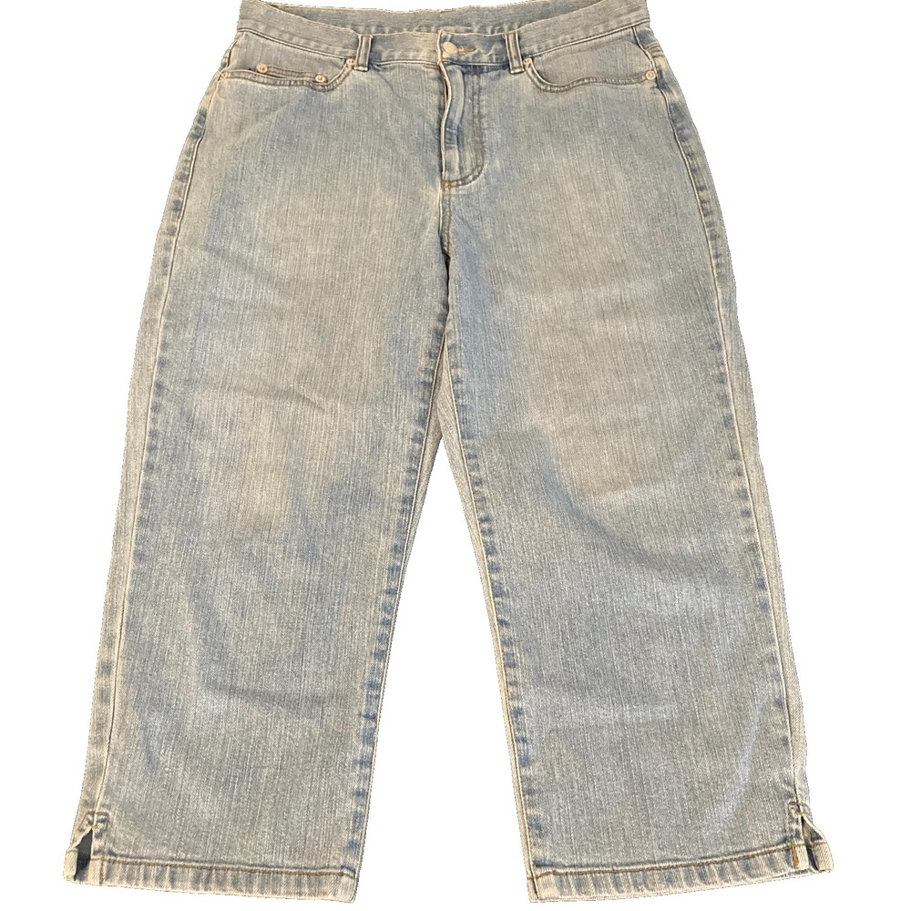Lauren Jeans Co Ralph Lauren Women 8 Light Blue Denim Crop Capri Leather Patch